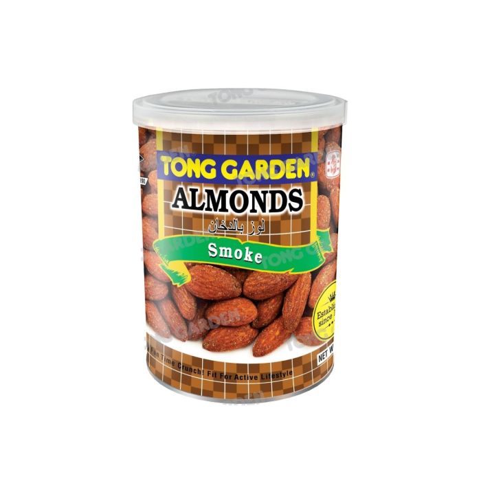tong garden smoked almonds 140g canister