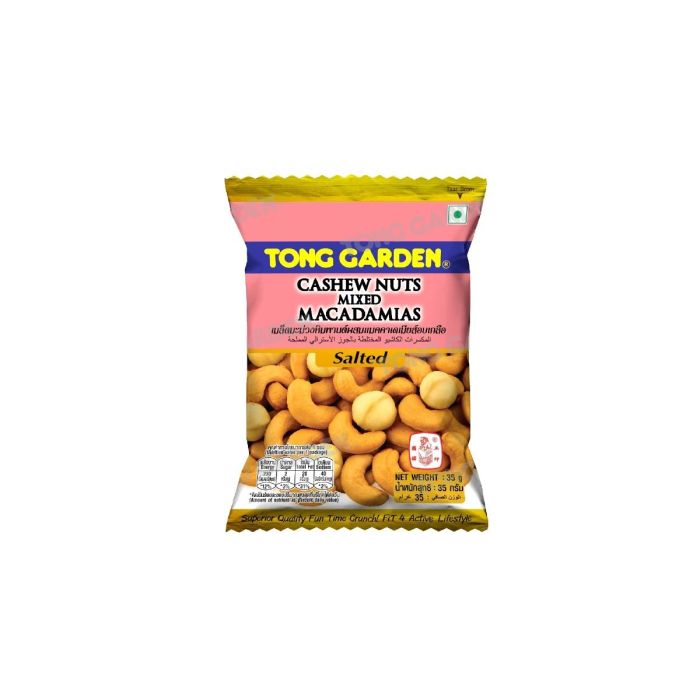 tong garden cashew nuts mixed macadamias salted 35g